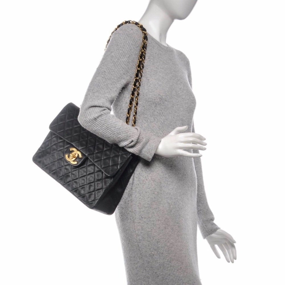 CHANEL Maxi XL Black Lambskin Single Flap 2.55 Bag - Picture 8 of 10